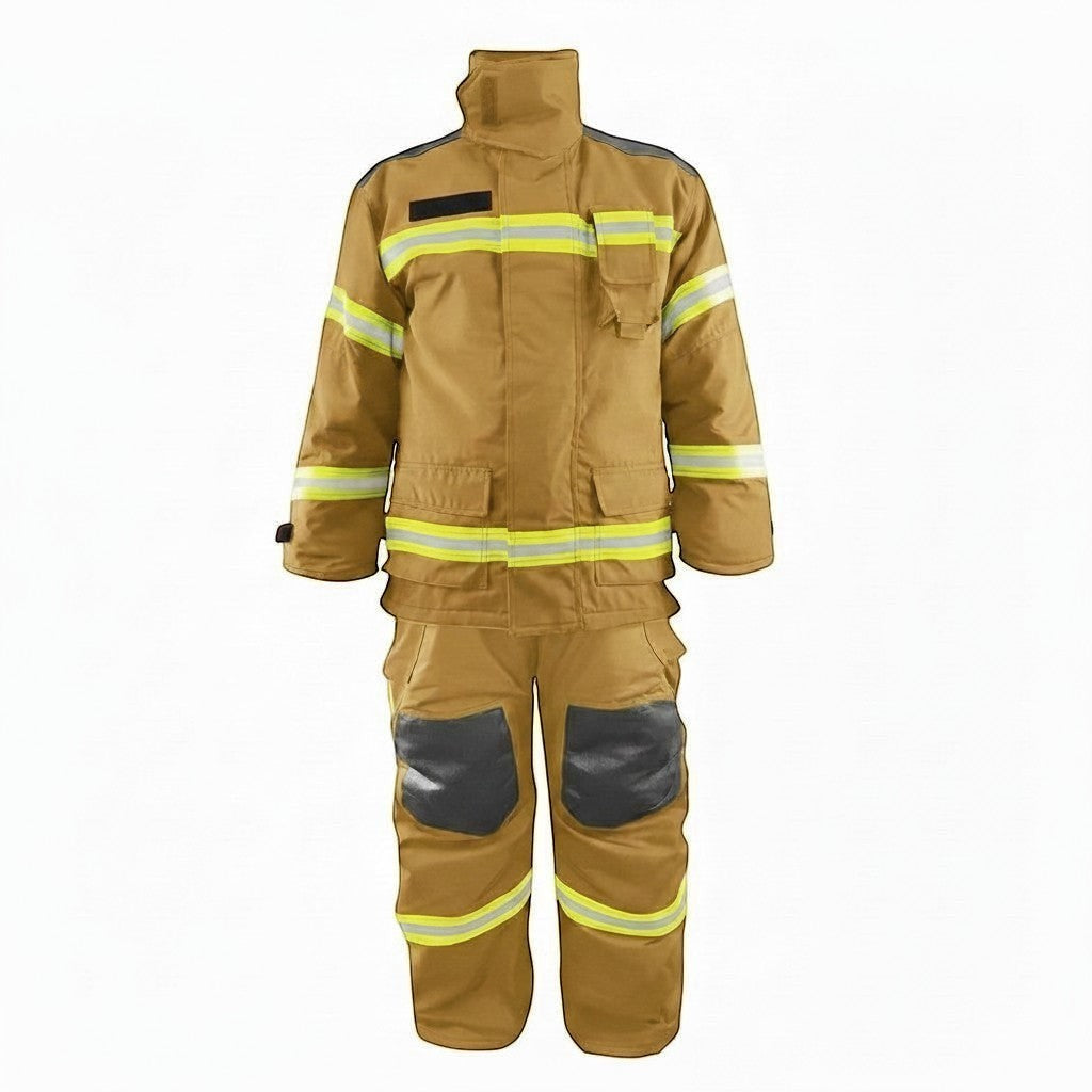Traje de bombero GERF SAFETY Dragon Fire color acacia con cintas reflectantes 3M y refuerzos en rodillas y codos.