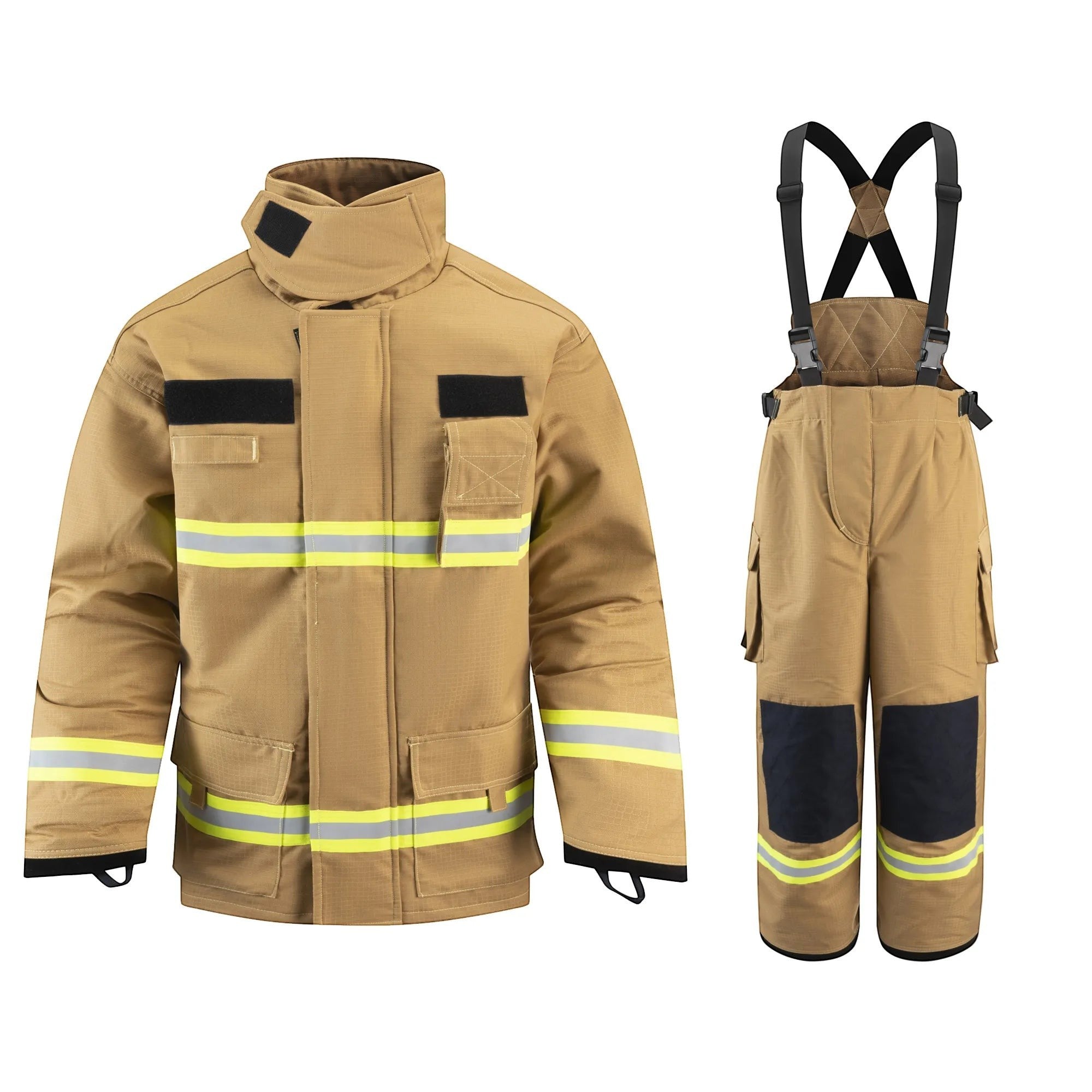 Traje de bombero GERF SAFETY Shield Fire color acacia con cintas reflectantes 3M y certificación EN 469:2020