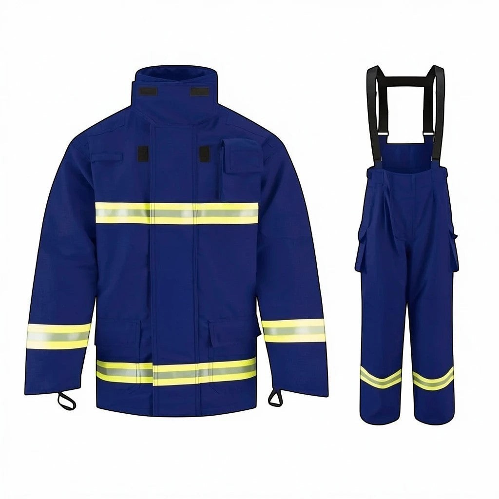 Traje de bombero azul marino GERF SAFETY con cintas reflectantes 3M, certificado EN 469:2020 para protección estructural