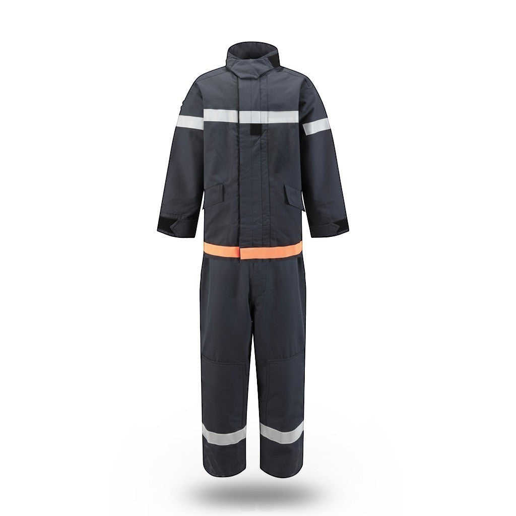 Traje de bombero GERF SAFETY azul navy de 4 capas con cintas reflectantes 3M Scotchlite y diseño estilo Francia EN469.