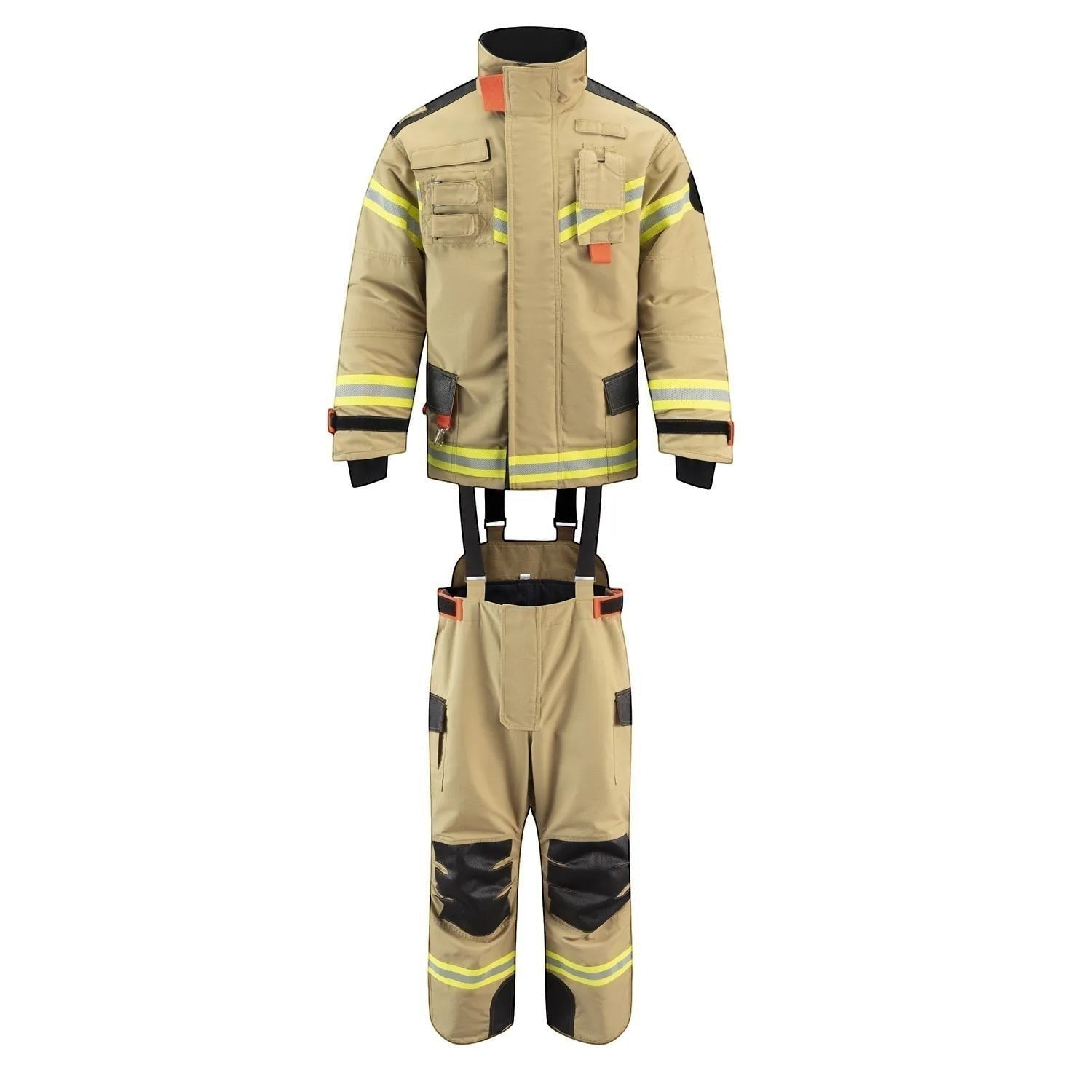Traje de bombero GERF SAFETY Blaze Fire color caqui, fabricado en Nomex IIIA con cintas reflectantes 3M y refuerzos.