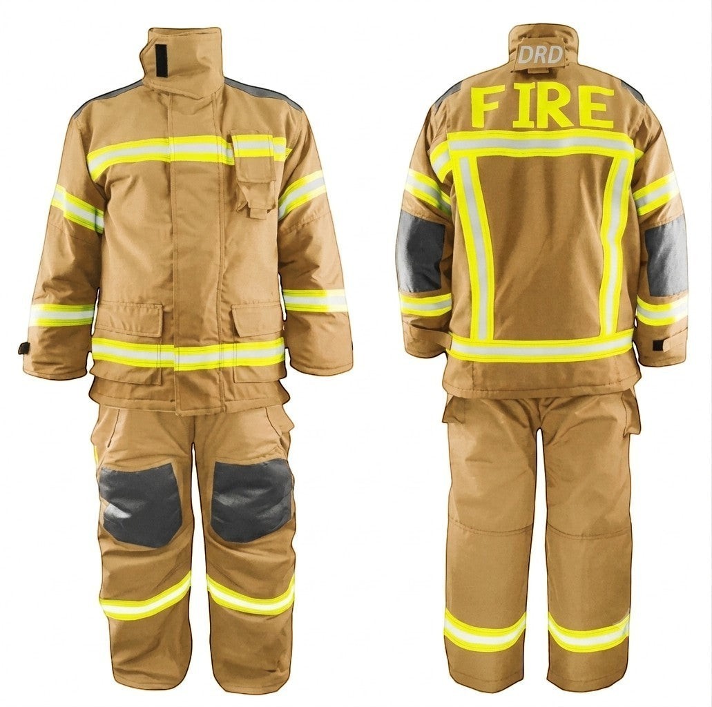 Traje de bombero GERF SAFETY Dragon Fire color acacia con cintas reflectantes 3M y sistema de rescate DRD integrado.