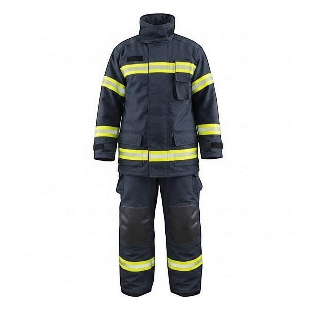 Traje de bombero GERF SAFETY Dragon Fire azul marino con cintas reflectantes 3M y refuerzos en rodillas y codos