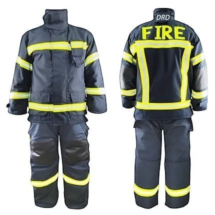 Traje de bombero GERF SAFETY Dragon Fire azul marino con cintas reflectantes 3M y sistema de rescate DRD integrado.