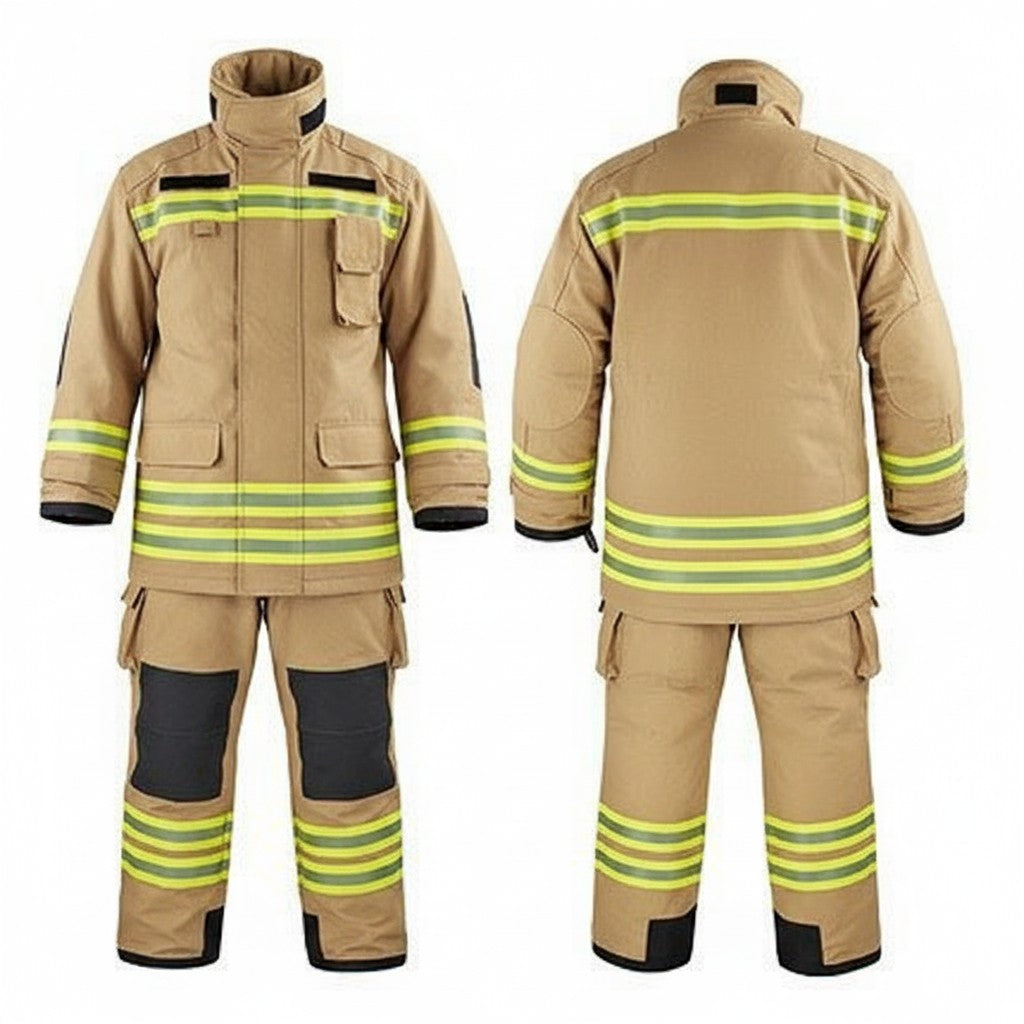 Traje de bombero GERF SAFETY Falcon Fire color acacia con cintas reflectantes 3M y refuerzos estructurales certificados
