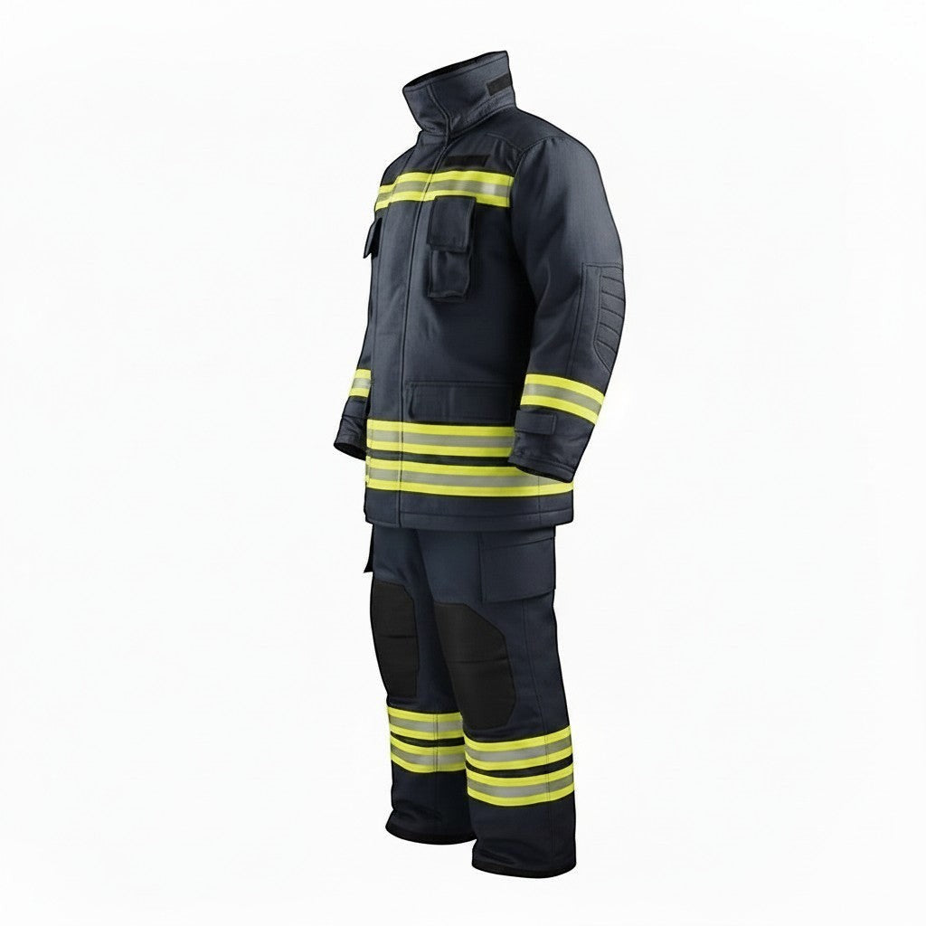 Traje de bombero GERF SAFETY Falcon Fire azul marino con cintas reflectantes 3M y refuerzos en rodillas y codos