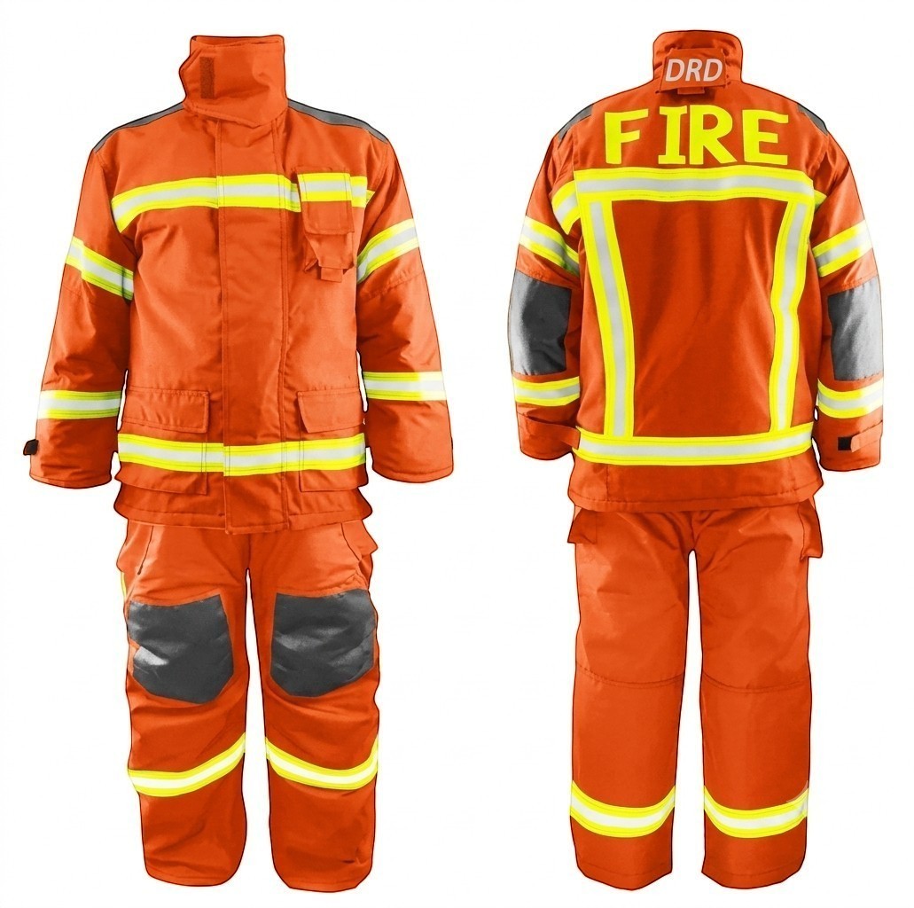 Traje de bombero GERF SAFETY Dragon Fire naranja con cintas reflectantes 3M, refuerzos y sistema de rescate DRD.