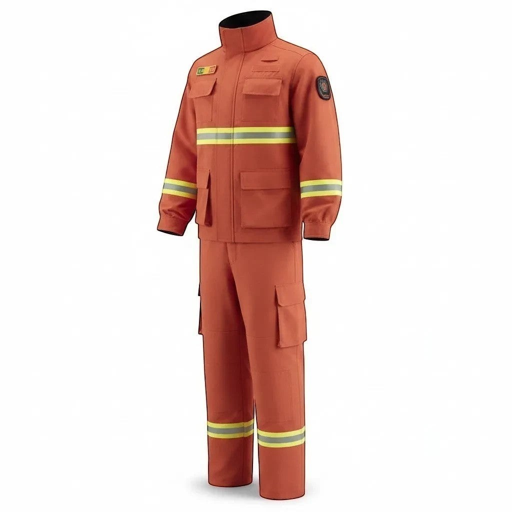Traje de combate forestal GERF SAFETY naranja con bandas reflectantes 3M, fabricado en Nomex IIIA resistente al fuego.