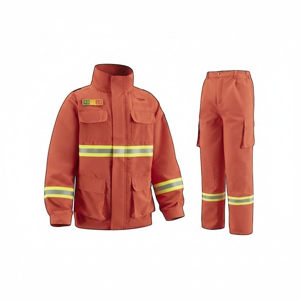 Traje de combate forestal GERF SAFETY naranja con bandas reflectantes 3M, bolsillos múltiples y rodillas reforzadas.