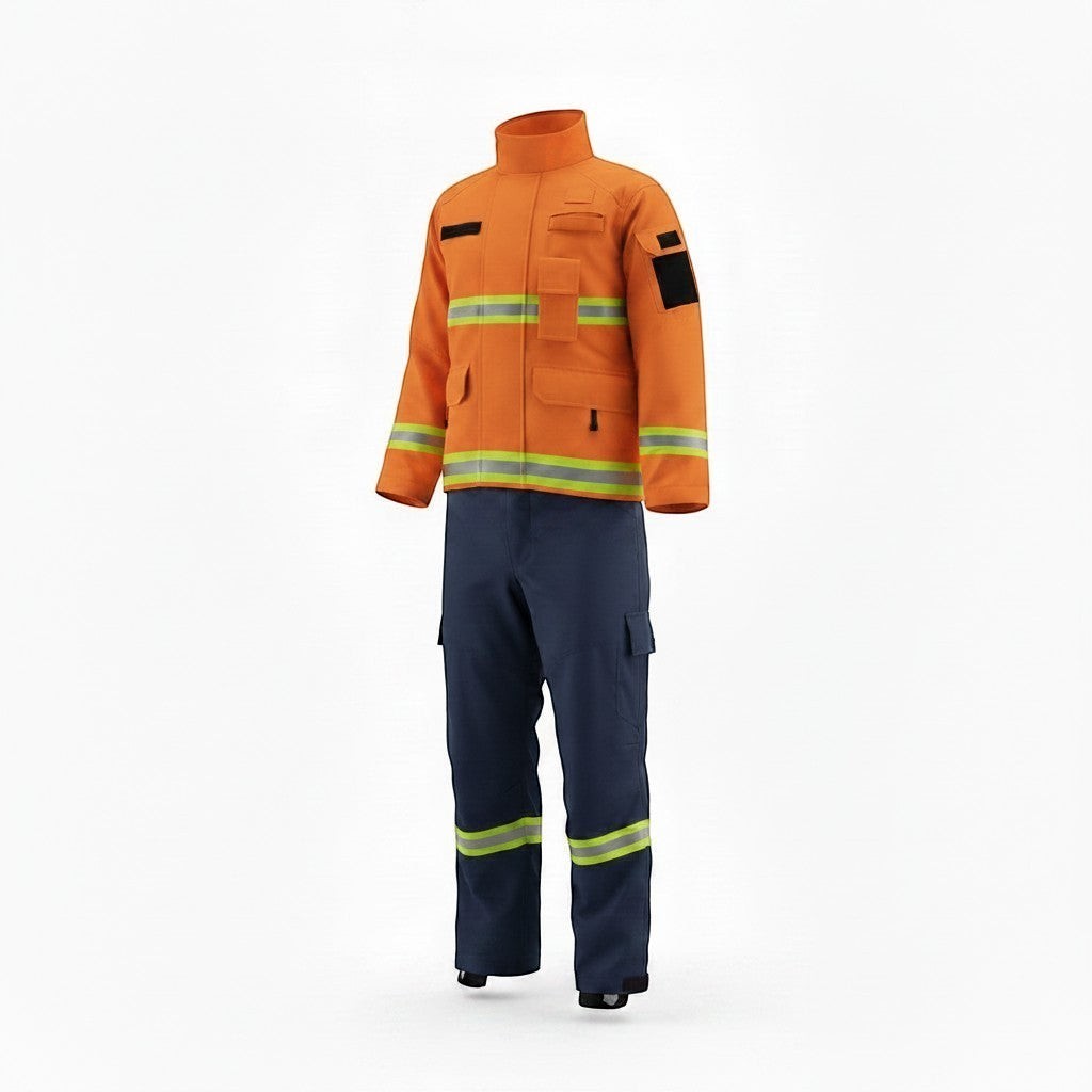 Traje de combate forestal GERF SAFETY naranja y azul marino con bandas reflectantes 3M y tejido Nomex IIIA ignífugo