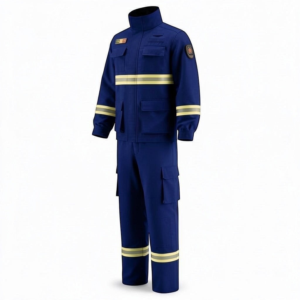Traje de combate contra incendios forestales GERF SAFETY azul marino con bandas reflectantes 3M y bolsillos tácticos