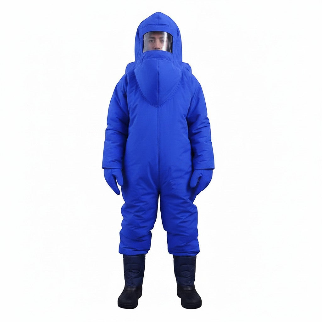 Traje criogénico azul GERF SAFETY de 5 capas para protección contra nitrógeno líquido y GNL con visor antivaho