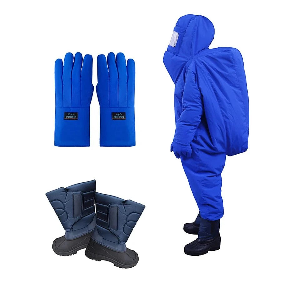 Traje criogénico azul GERF SAFETY de 5 capas con guantes y botas para protección contra nitrógeno líquido y GNL