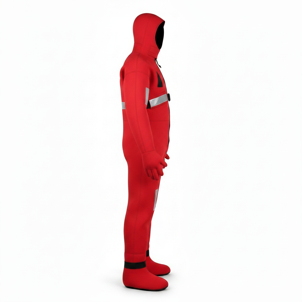 Traje de inmersión térmico rojo GERF SAFETY de neopreno 5mm con cinta reflectante SOLAS y guantes integrados