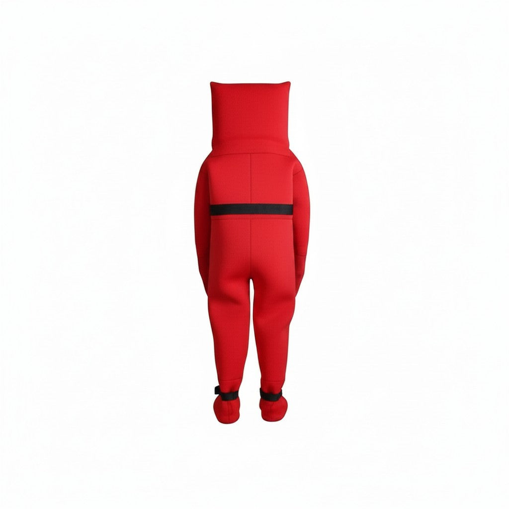 Traje de inmersión térmico rojo GERF SAFETY de neopreno 5mm con certificación SOLAS, vista trasera.