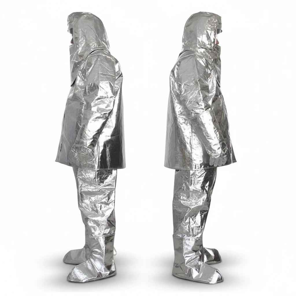 Traje de proximidad al fuego GERF SAFETY color plata de aluminio ignífugo con protección térmica hasta 500 grados