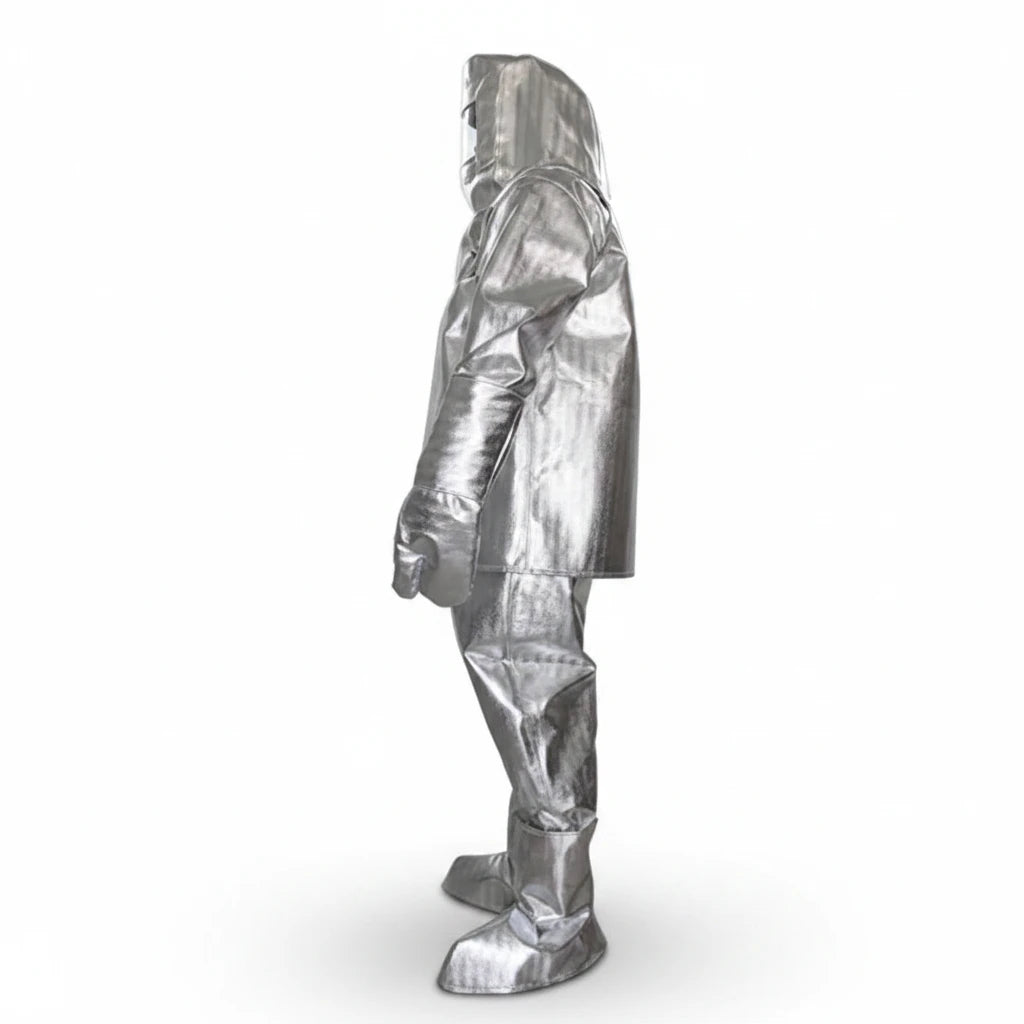 Traje de proximidad al fuego GERF SAFETY aluminizado color plata para protección térmica extrema hasta 1000°C