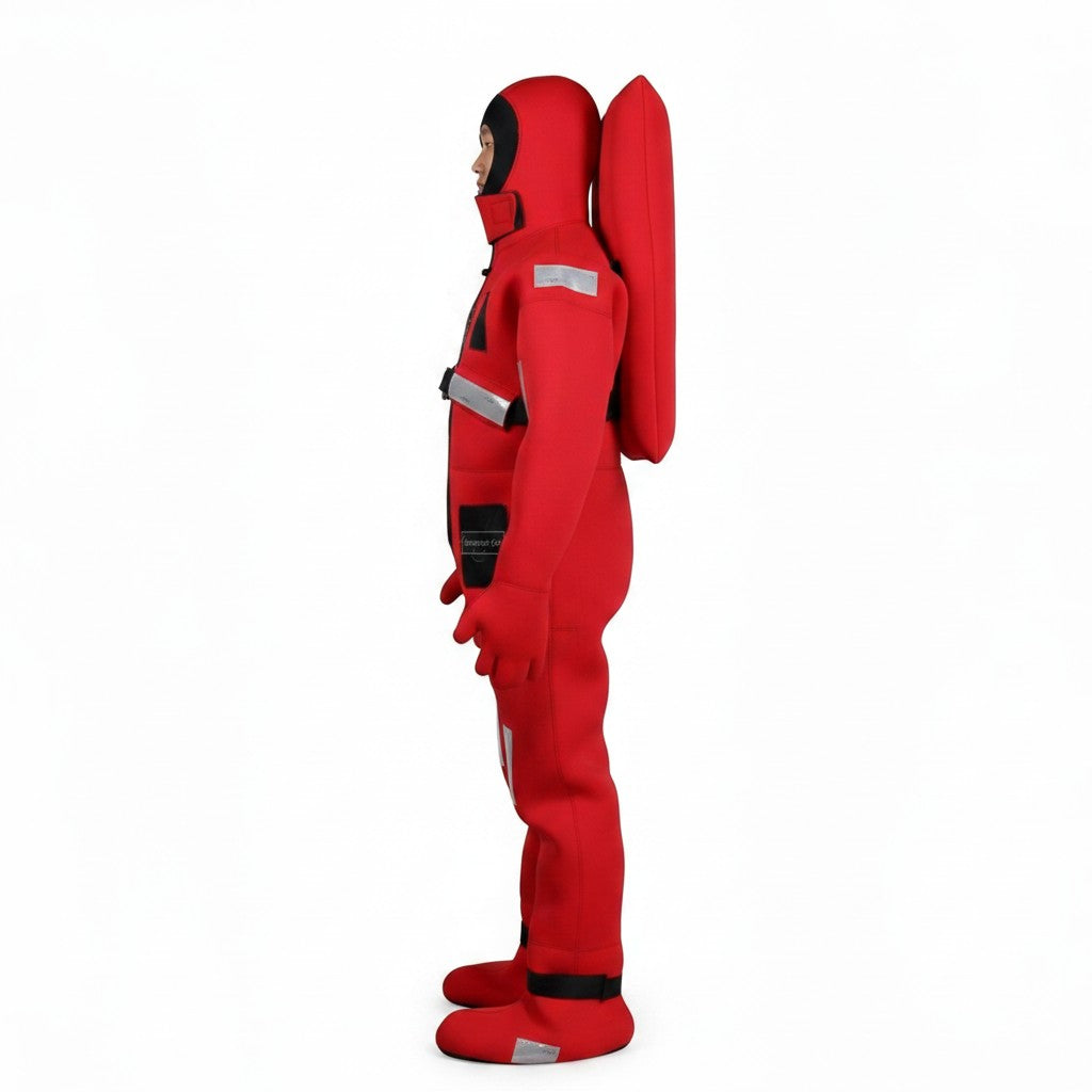 Traje térmico de inmersión GERF SAFETY rojo de neopreno 5mm con certificación SOLAS y cinta reflectante de alta visibilidad