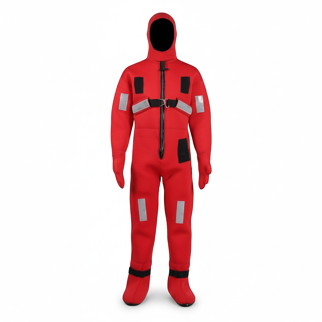 Traje térmico de inmersión GERF SAFETY rojo de neopreno 5mm con cintas reflectantes SOLAS y guantes integrados