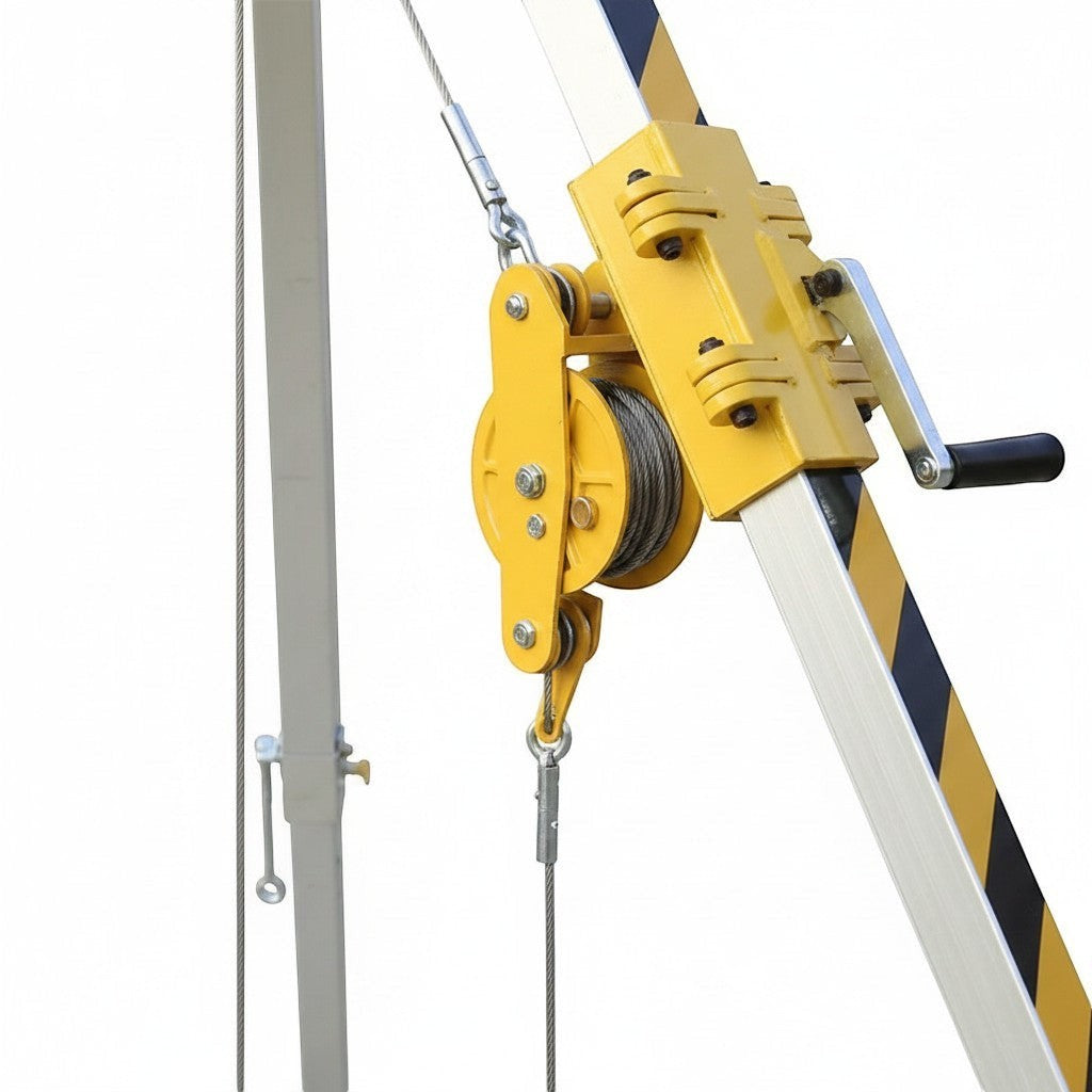 Winch de bloqueo automático GERF SAFETY en trípode de rescate de aluminio con cable de acero inoxidable