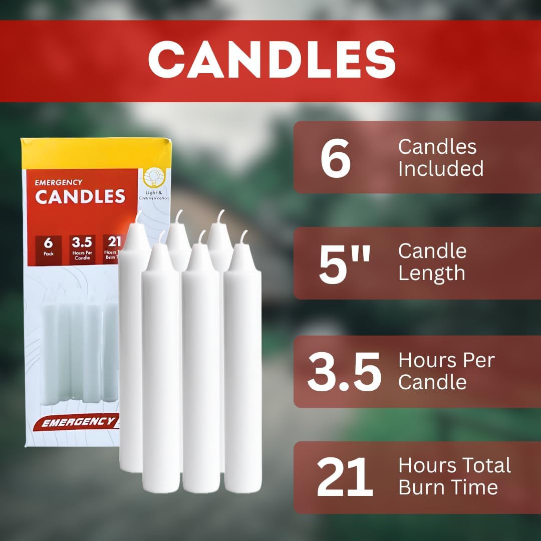 GERF SAFETY kit de 6 velas blancas de emergencia de 5 pulgadas para cortes de luz, con 21 horas de duración total.